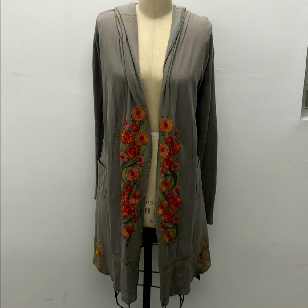 Biya by Johnny Was Embroidered Hooded Cardigan